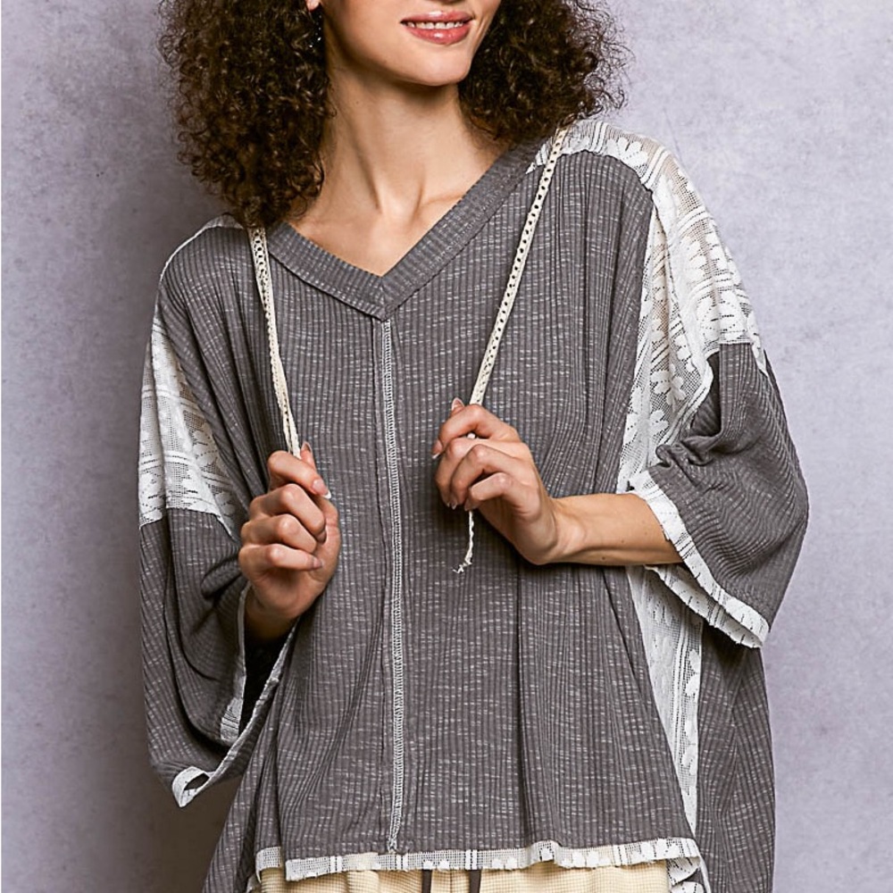 POL Gray and White Women's Top